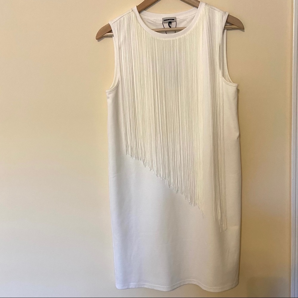 Noisy May White Asymmetrical Fringe Mini Dress